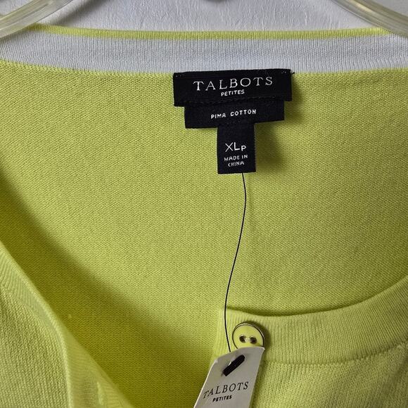 Talbots Petites Pima Cotton 3/4 Sleeve Button Front Cardigan Chartreusi Knit XLP - Picture 4 of 13